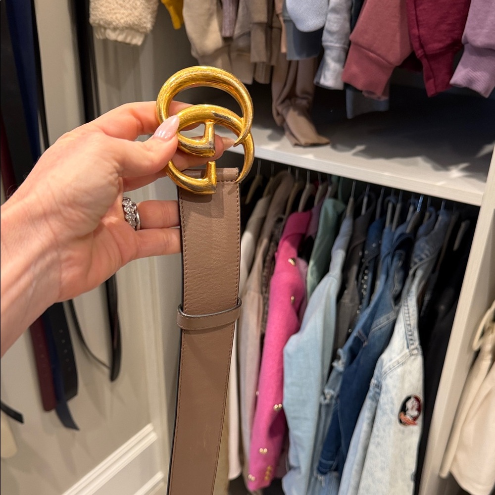 Gucci Tan Belt with Gold Buckle